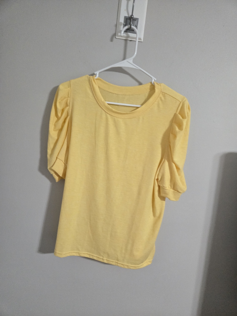 Yellow Puff Sleeve Crewneck Top